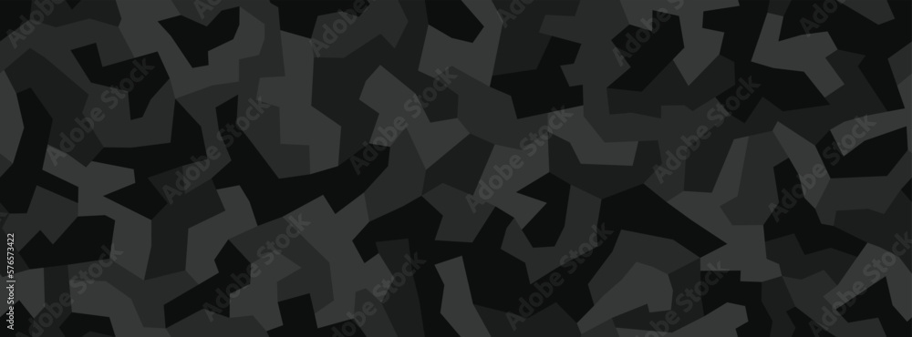 Fashionable geometric camouflage pattern. Stylish military print for fabric seamless background. Urban camo black texture. Vector textile graphics - obrazy, fototapety, plakaty 