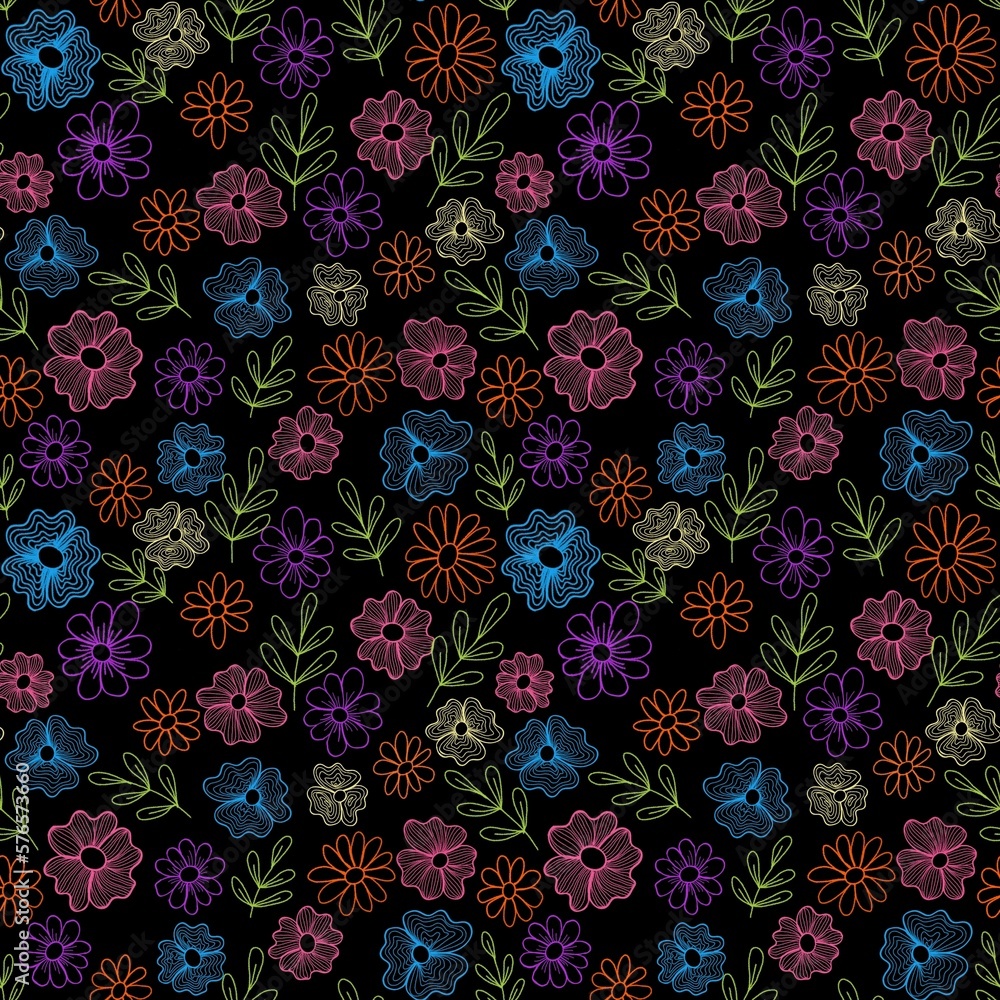 Fototapeta premium Colourful flowers on black background 