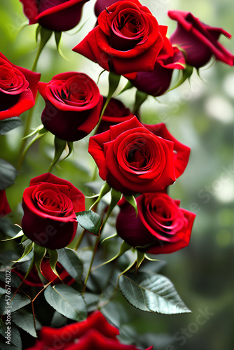 Red Rose Flowers On A Rose Plant In A Garden  created with generative ai technology