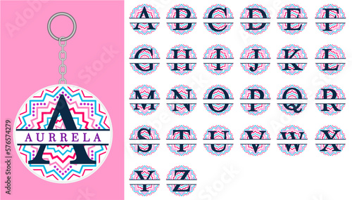 Round Split Monogram Letters Graphic Vector, Round Keychain Designs Vector   