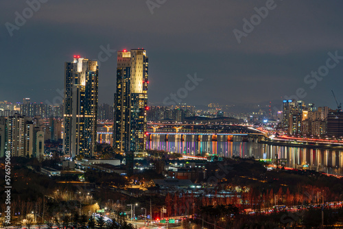 View of night of Hangang(river) front side, Seoul, Korea 