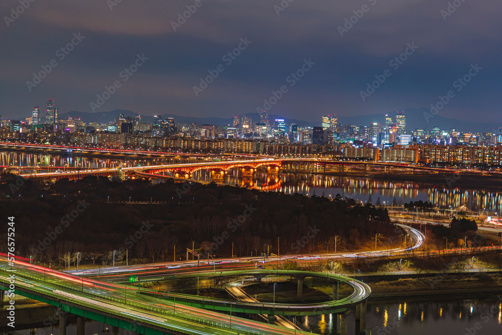 View of night of Hangang(river) front side, Seoul, Korea	