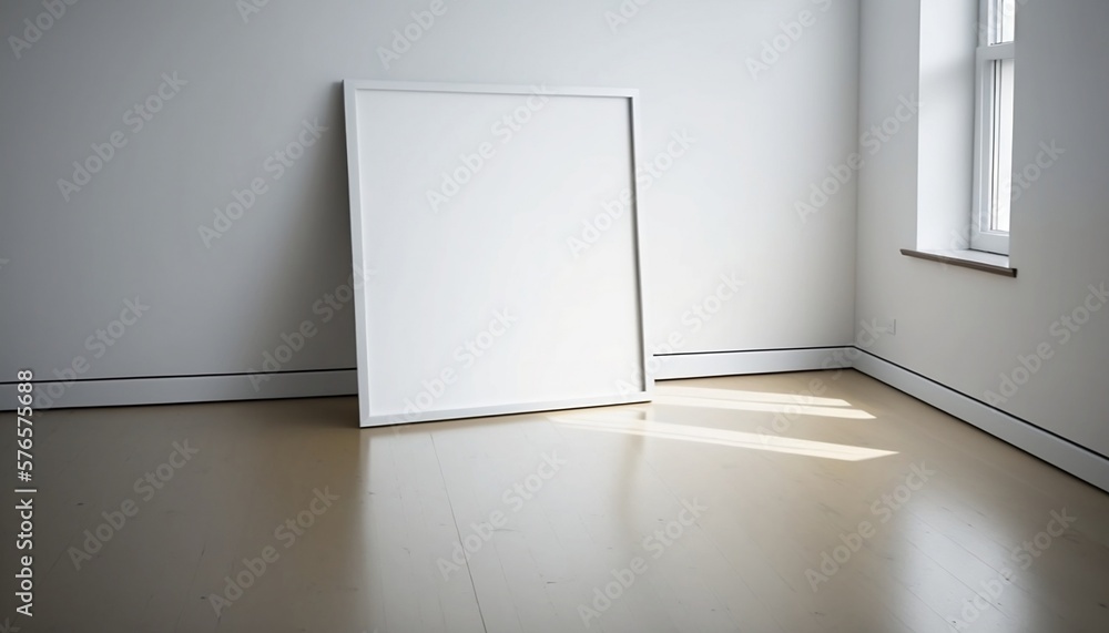 Mockup Art Frame on the floor. Empty room. Generative AI Mockup Art Frame on the floor. Empty room. Generative AI