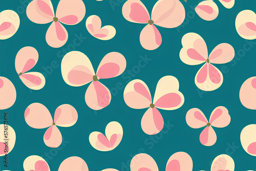 Vector Style Yellow and Orange Clover Leaf Patterns Flat Design On A Plain Green Color Background, created with generative ai technology