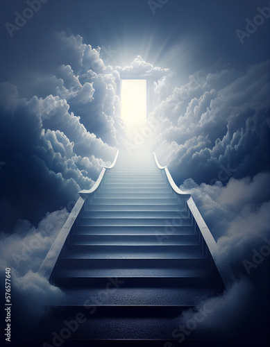 Valokuvatapetti Stairway to heaven and sun shone bright white light
