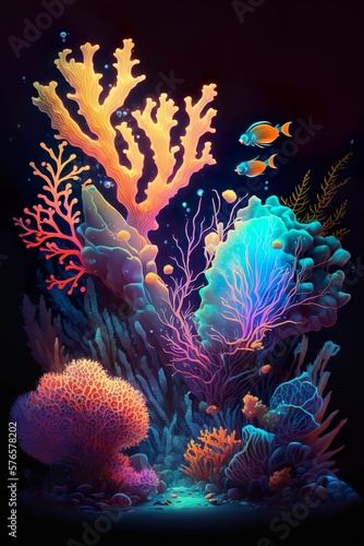  Illustration sous-marine de coraux et poissons © Haldor