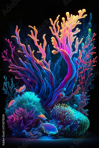  Illustration sous-marine de coraux et poissons © Haldor