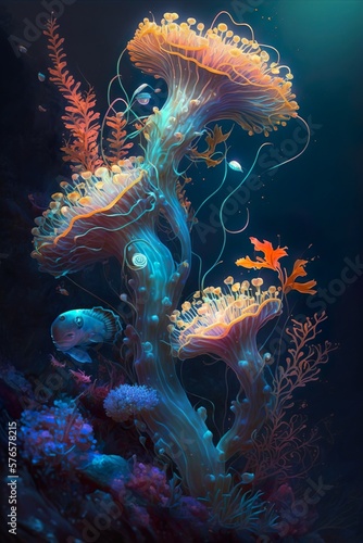  Illustration sous-marine de coraux et poissons