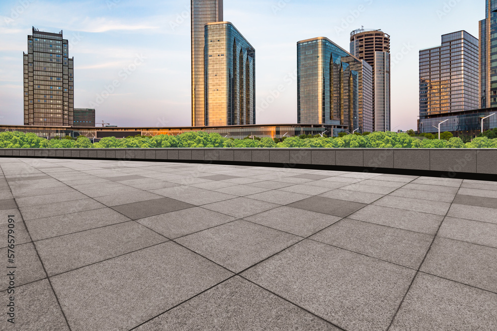 Empty floor with modern business office building.