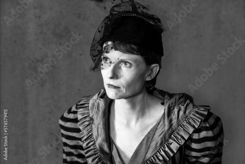 Black and white portrait photography of a woman in vintage style.in Europe, Germany, Baden, Württemberg, Stuttgart