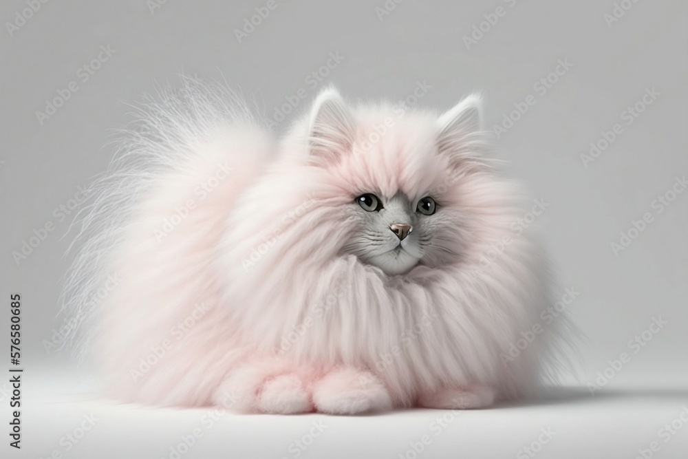 White persian cat. Fluffy cat with a long pink fur on the grey background. Pink fluffy cat createrd with Generative AI technology White persian cat. Fluffy cat with a long pink fur on the grey background. Pink fluffy cat createrd with Generative AI technology