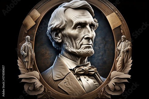 Portrait of Abraham Lincoln. Presidents day. American president created with Generative AI technology