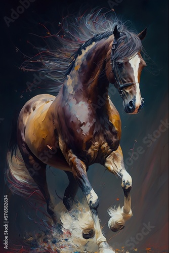 Generative ai horse full body oil painting 