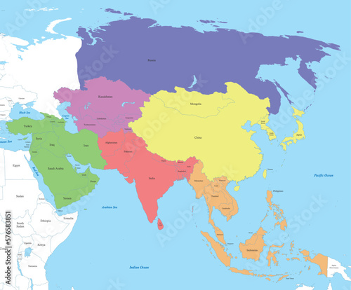 map of Asia with borders of the states.