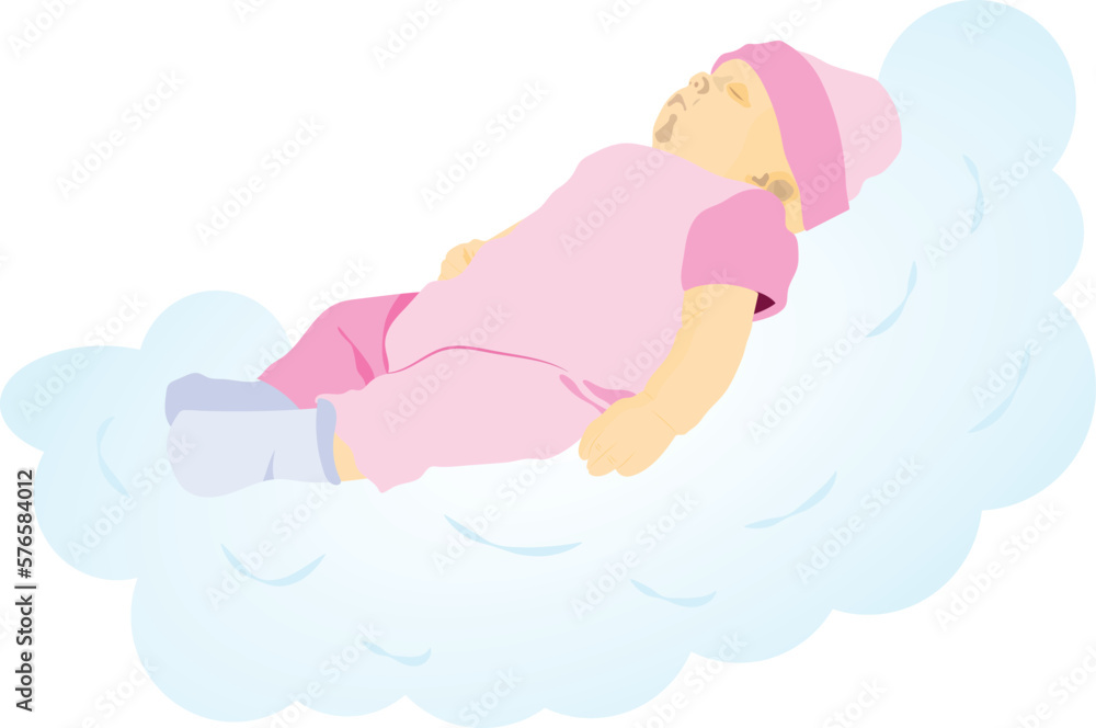 Baby in a pink dress sleeping on a cloud vector image Baby in a pink dress sleeping on a cloud vector image
