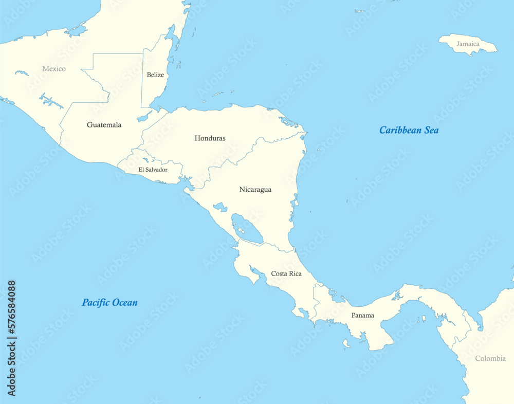 map of Central America with borders of the states.