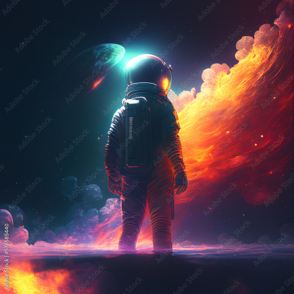 Astronaut Lost in Space Colorful Nebula created with Generative AI Technology Astronaut Lost in Space Colorful Nebula created with Generative AI Technology