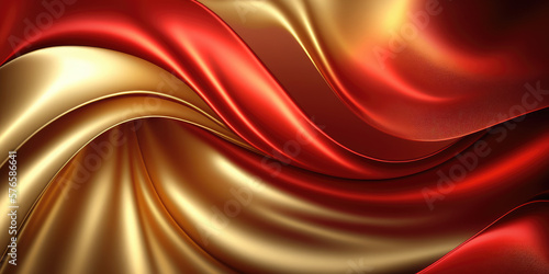 Satin texture red and gold fabric background illustration, silk backdrop generative ai