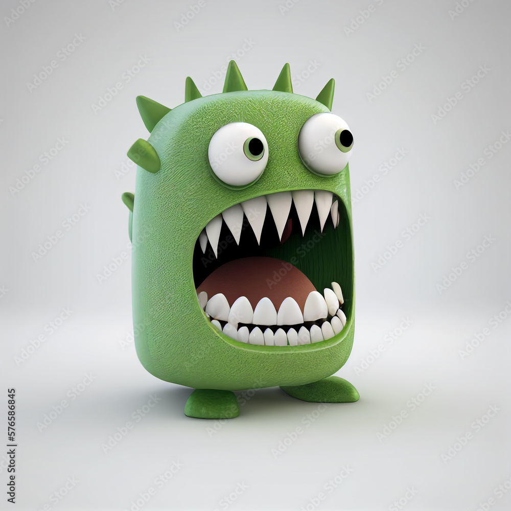Fototapeta premium 3D Green Bean Monster with White Background created with Generative AI Technology