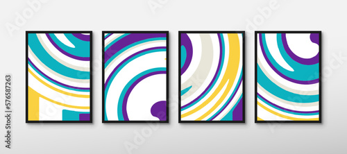 Set of trendy abstract swirl wave wall decor. Modern circular poster background. Beautifully curved shape illustration for home decoration