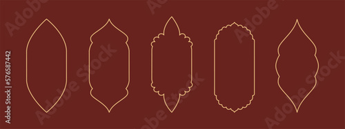 Set of oriental style Islamic ramadan kareem and eid mubarak windows and arches, door mosque, mosque dome and lanterns. Vector illustration isolated on white background