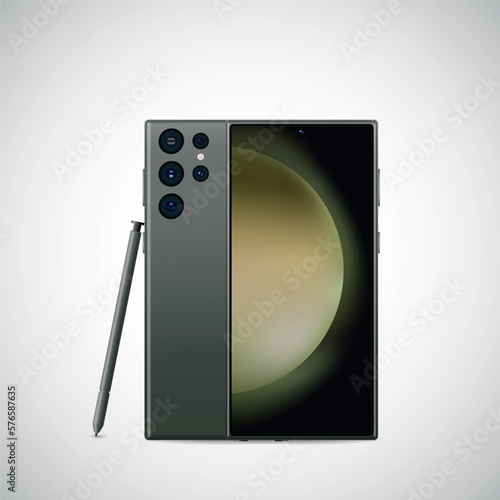Realistic smartphone with back illustration.