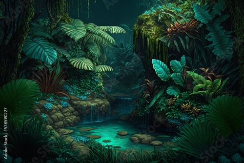 Jungle Tropical Forest Colorful Art Design Generative AI