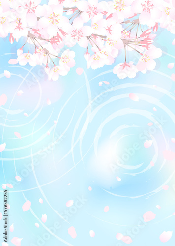 桜の枝と幻想的な水面　光、水紋