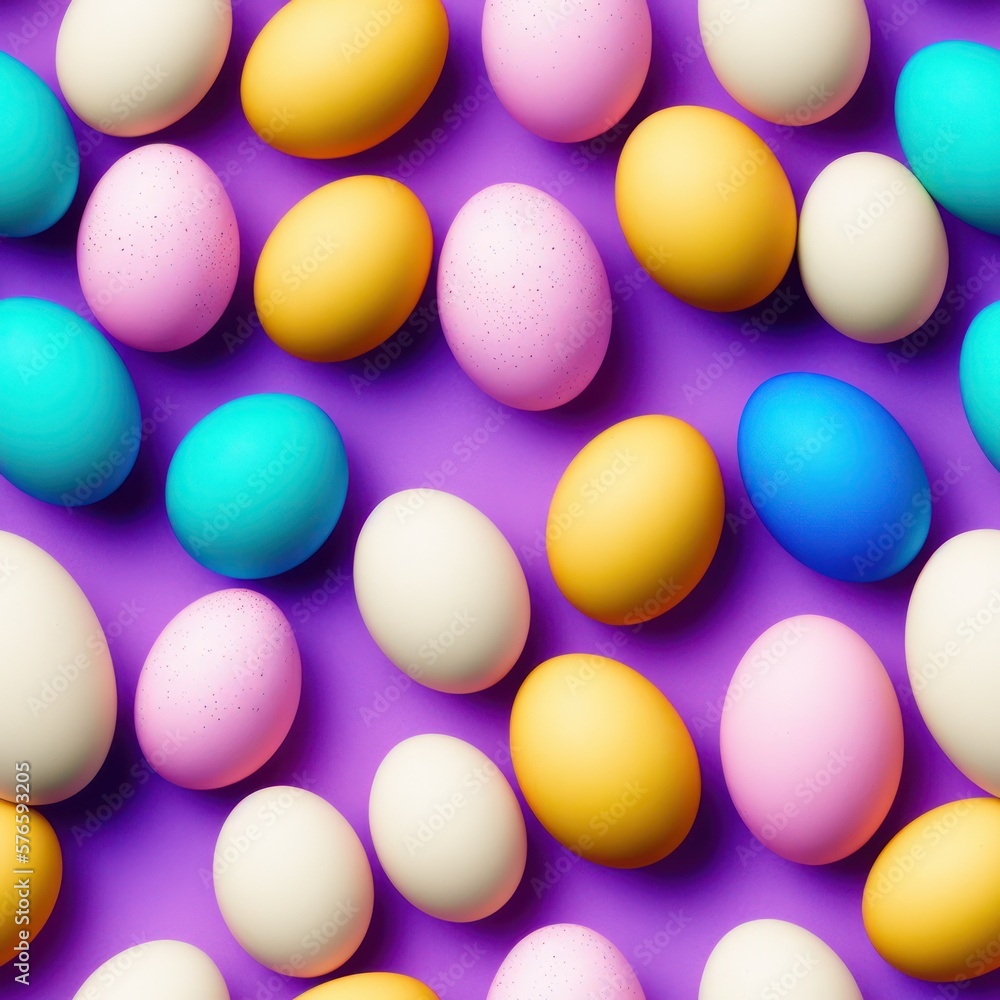 Easter eggs seamless background in pale colors, generative ai