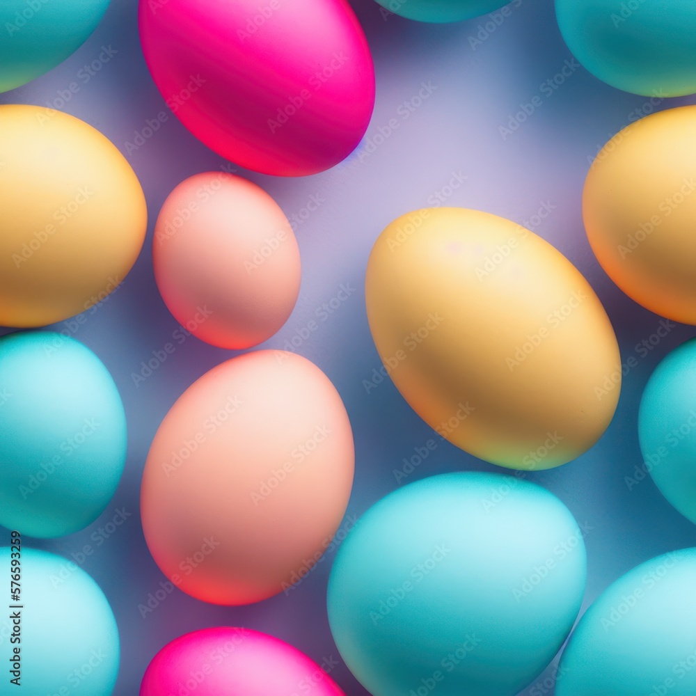 Easter eggs seamless background in pale colors, generative ai