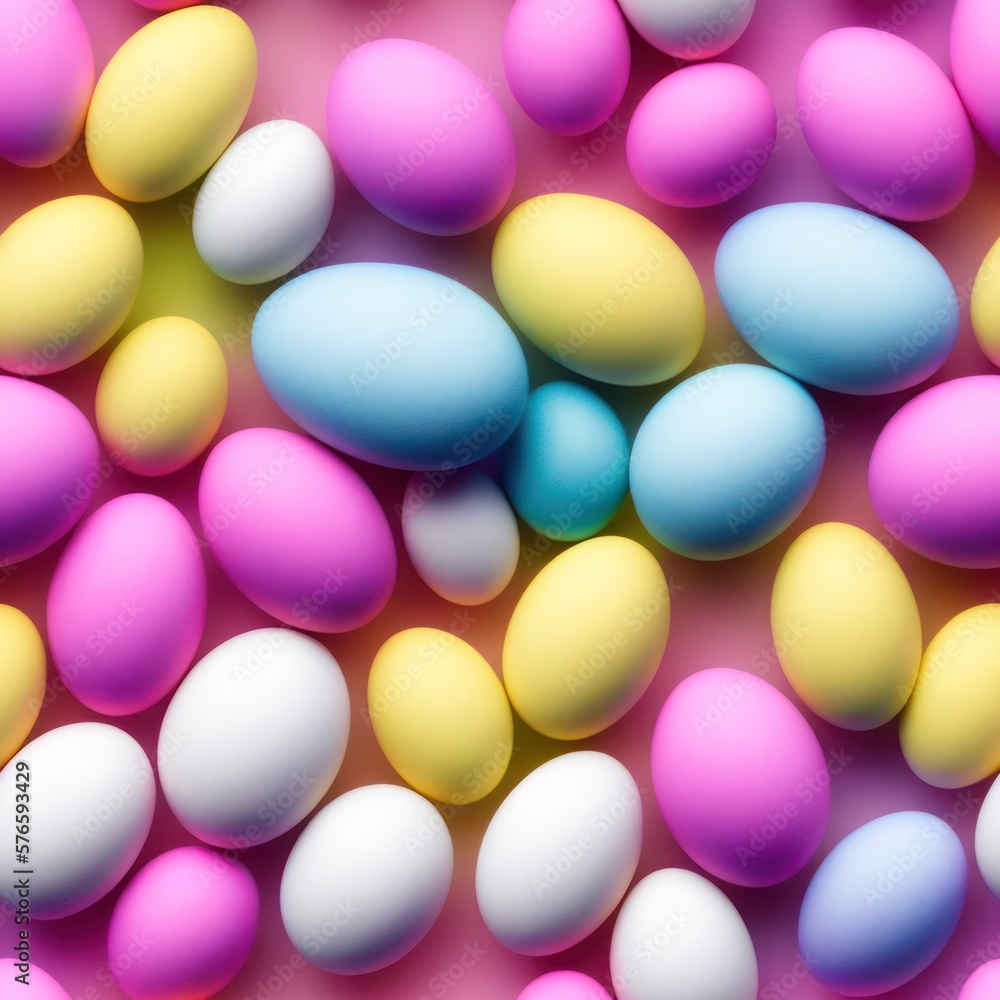 Easter eggs seamless background in pale colors, generative ai