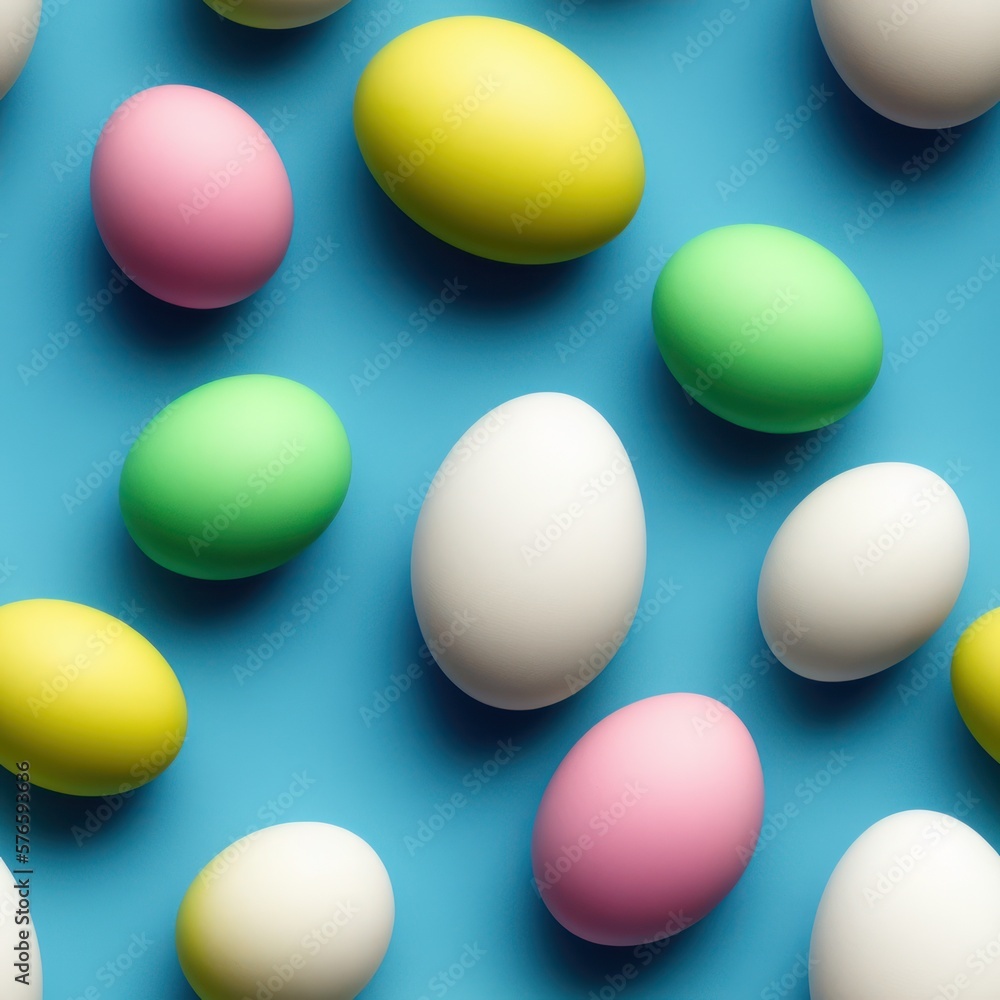 Easter eggs seamless background in pale colors, generative ai