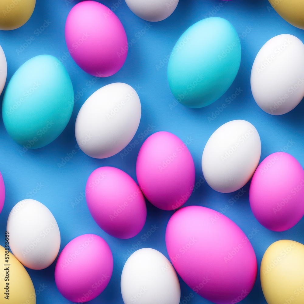Easter eggs seamless background in pale colors, generative ai
