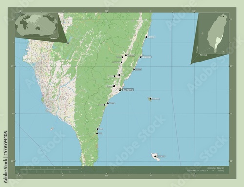 Taitung, Taiwan. OSM. Labelled points of cities photo