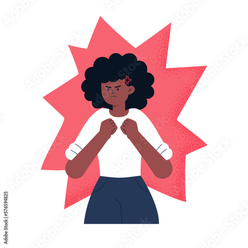 An angry woman. Anger, furious, and irritation. A symptom of stress. Vector flat illustration isolated on the white background.