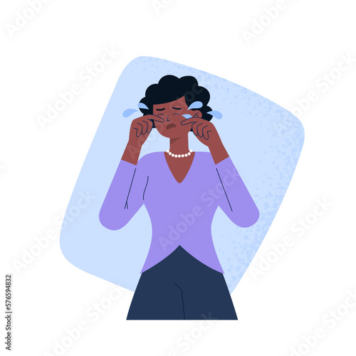 A crying woman. Upset, hysteric, and sadness. A mental health problem. Vector flat illustration isolated on the white background.