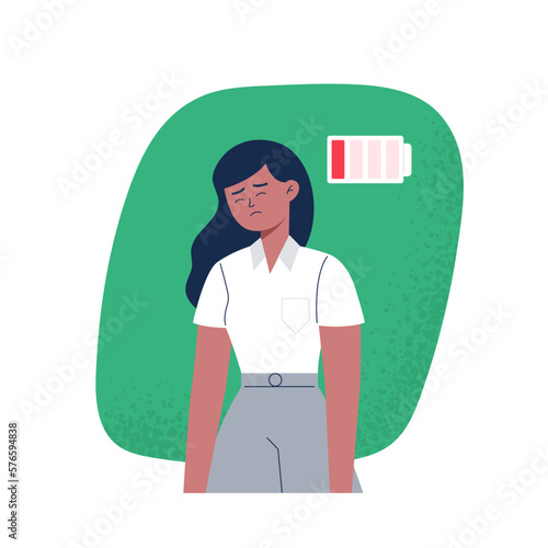 A sad woman. Emotional burnout, overwork, and exhaustion. A symptom of stress. Vector flat illustration isolated on the white background.