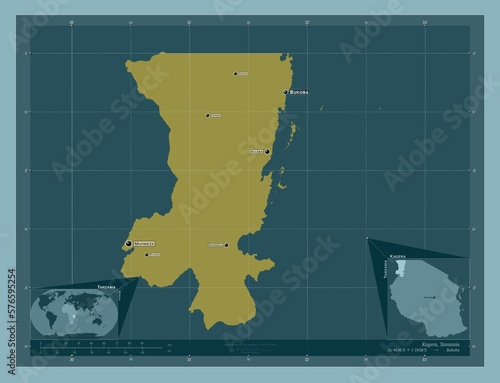 Kagera, Tanzania. Solid. Labelled points of cities photo