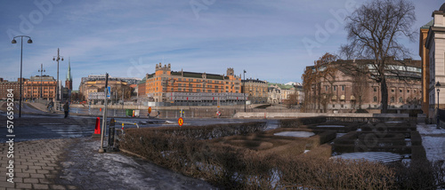 The bridge Vasabron, parliament buildings, an early spring sunny day in Stockholm