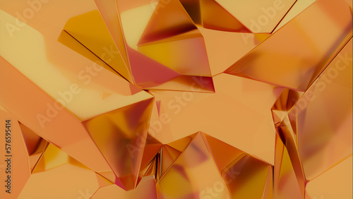 Colorful Yellow and Orange Glass Pieces form a Trendy Abstract Wallpaper. Refractive 3D Render. photo