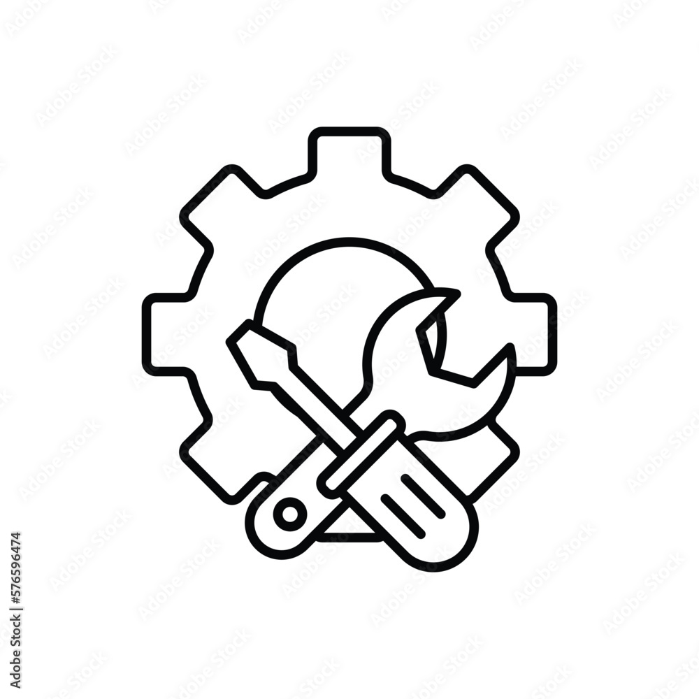 Gear icon illustration with screwdriver and wrench. icon related to tool. outline icon style. Simple vector design editable Gear icon illustration with screwdriver and wrench. icon related to tool. outline icon style. Simple vector design editable
