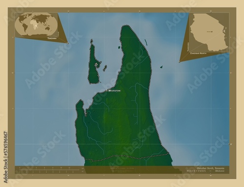 Zanzibar North, Tanzania. Physical. Labelled points of cities photo