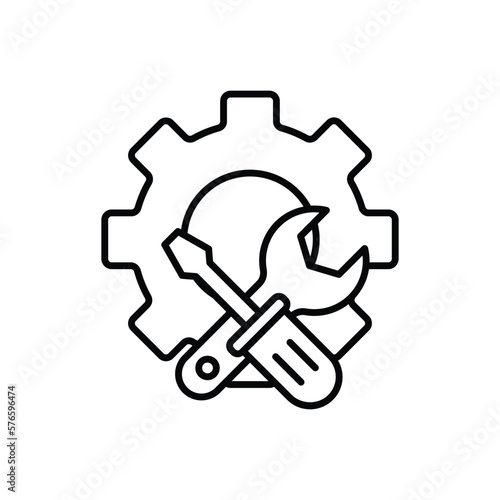 Gear icon illustration with screwdriver and wrench. icon related to tool. outline icon style. Simple vector design editable