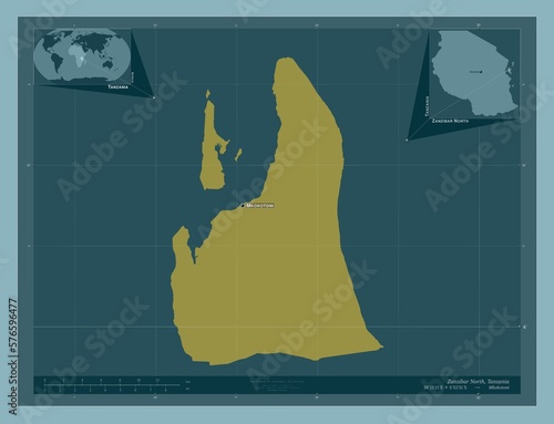 Zanzibar North, Tanzania. Solid. Labelled points of cities photo