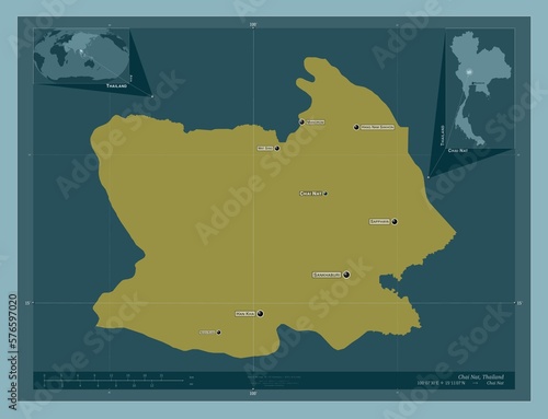 Chai Nat, Thailand. Solid. Labelled points of cities photo