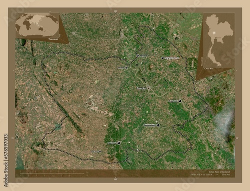 Chai Nat, Thailand. Low-res satellite. Labelled points of cities photo