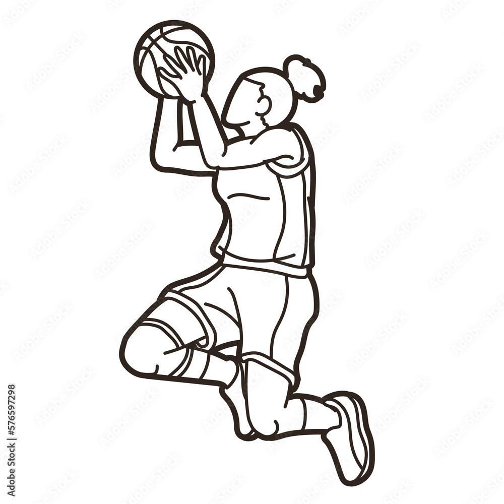 Basketball Action Female Player Cartoon Sport Graphic Vector Basketball Action Female Player Cartoon Sport Graphic Vector