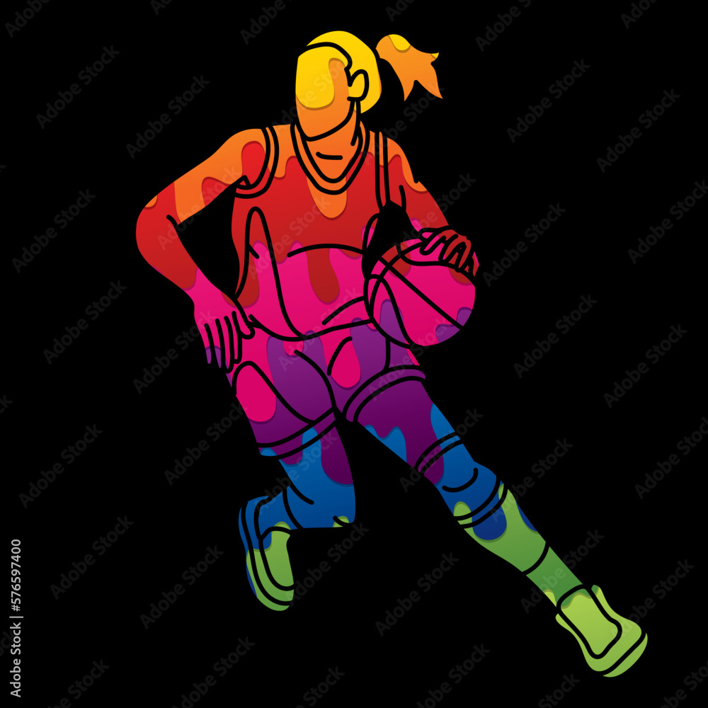Basketball Action Female Player Cartoon Sport Graphic Vector Basketball Action Female Player Cartoon Sport Graphic Vector