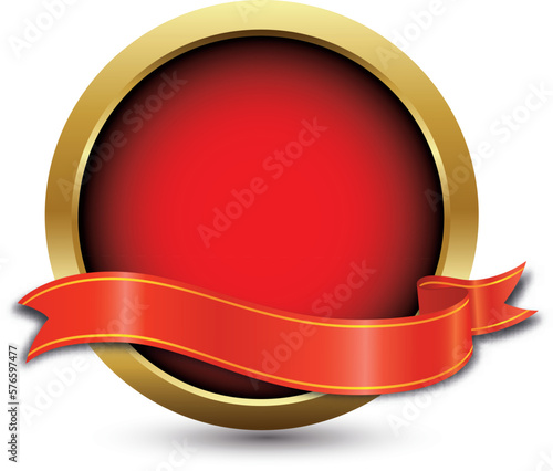 Sophisticated golden ring with red wavy ribbon. Vector