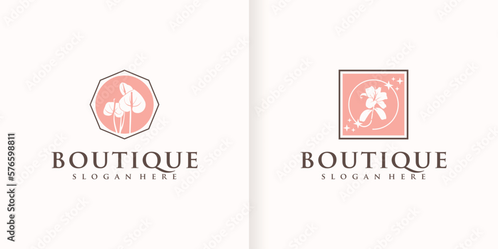 Lotus Flower Collection Abstract logo Beauty Spa Salon Cosmetic brand Linear Style. Looped Leaves Logotype design vector Luxury Fashion template